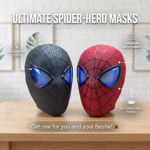 Cool Hero Mask Remote Control Skin-friendly Red & BlueLights Perfect for Cosplay, Halloween, Festivals, Parties -26cm x 19cm x 11cm - Plastic Material