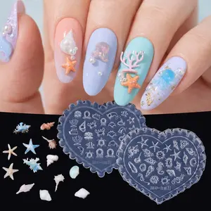 Ocean Style Nail Art Silicone Mold, 3D Starfish Shell Dolphin Jellyfish Design, Relief 3D Nail Decoration DIY Mold, Single Item