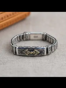 New High-End Vintage Craft Men's Bracelet, Jambhala Stick Handmade Silk Weaving Punk Style, Fashionable Accessory for Stylish Looks