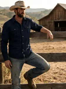 Men's Functional Cargo Button-Down Shirt, Loose Fit Long Sleeve Design, Available in Multiple Colors, Ideal for Camping & Hiking Adventures