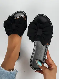 Cute Bowknot Decor Flat Sandals, Elegant Fashionable Sandals, Soft Breathable Women's Slippers, Perfect for Beach Home Vacation, Trendy Summer Shoes