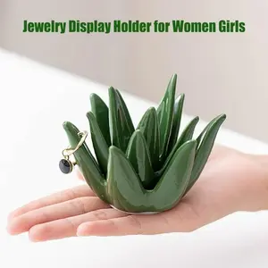 Ceramic Cactus Ring Display Holder, Leaf Jewelry Organizer for Rings and Earrings, Fashionable Desktop Decor, Practical and Stylish