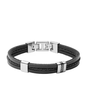Fossil Men's Leather Essentials Black Leather Multi-Strand Bracelet