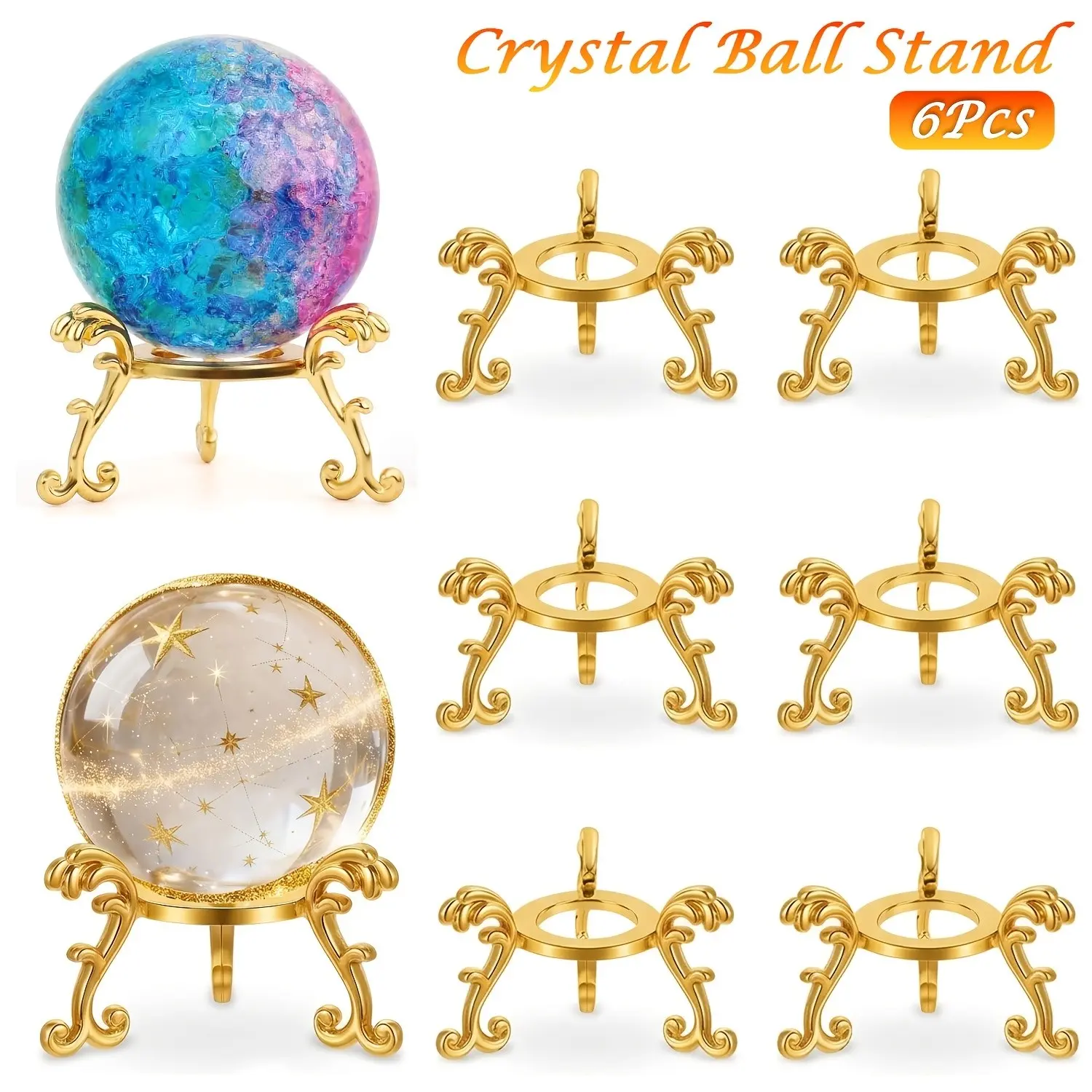6Pcs Crystal Ball Stand 2 Inch Small Metal Silver Sphere Holder Stand for Displaying Sphere Crystals Globe Balls Decorative Elegant Rock Stone Easter Egg Display Stand for Party Decoration Stand