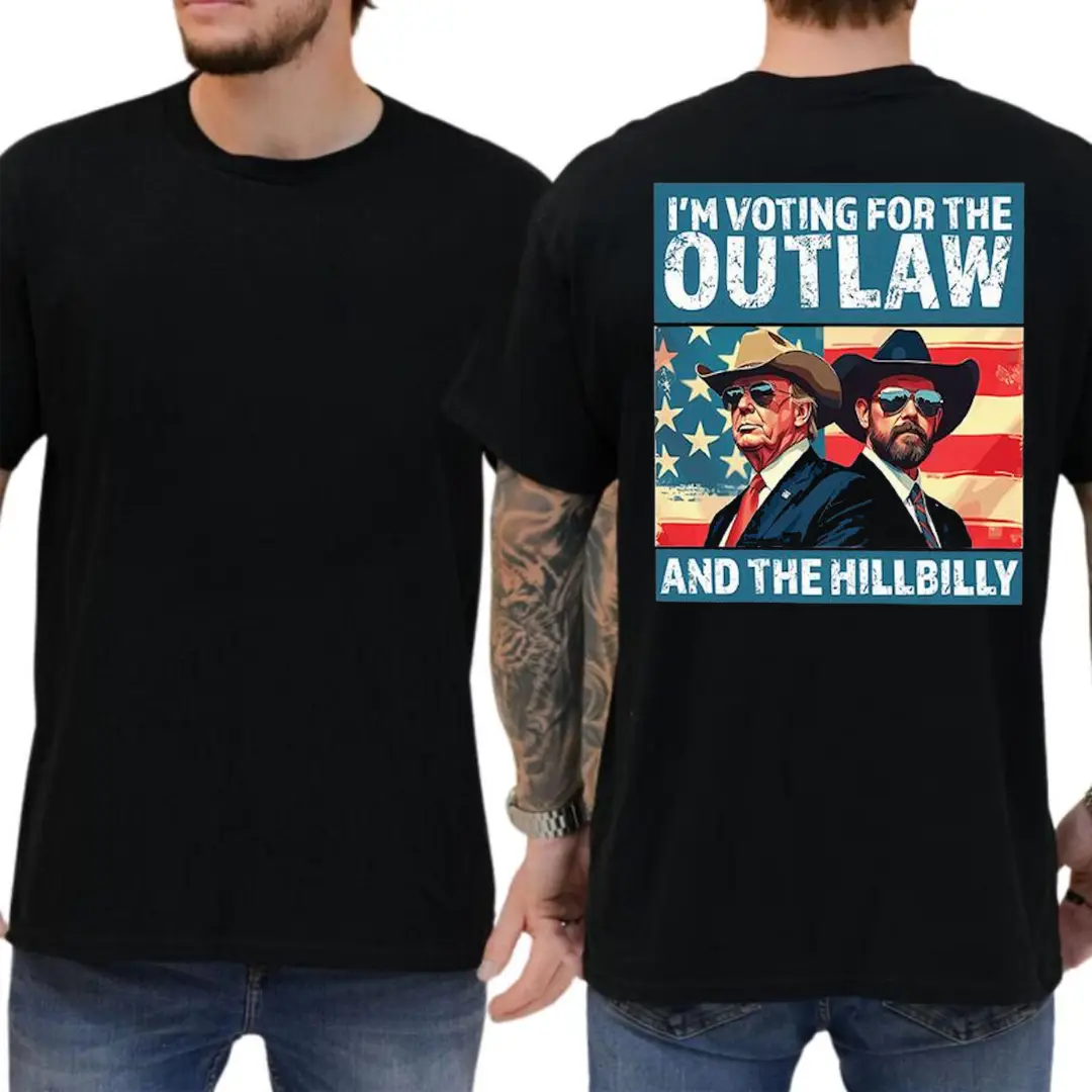 I'm Voting For The Outlaw And Hillbilly American Flag Back Shirt, Trump Vance 2024 Tee, Election 2024, Gifts for Trum Supporter, Full Size, Full Color