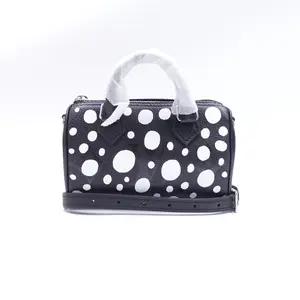 Pre-owned Louis Vuitton Calfskin Shoulder Bags Speedy Nano Kusama Black/White Shoulder Bag T10377770