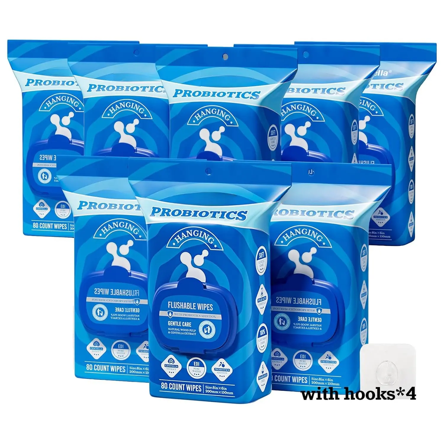 Flushable Wipes Unscented  Corner-Connected Wet Wipes Adult  Based Fibers with Probiotics  Free Sewer Safe  Wipe Travel 8 Packs of 80 Wipes