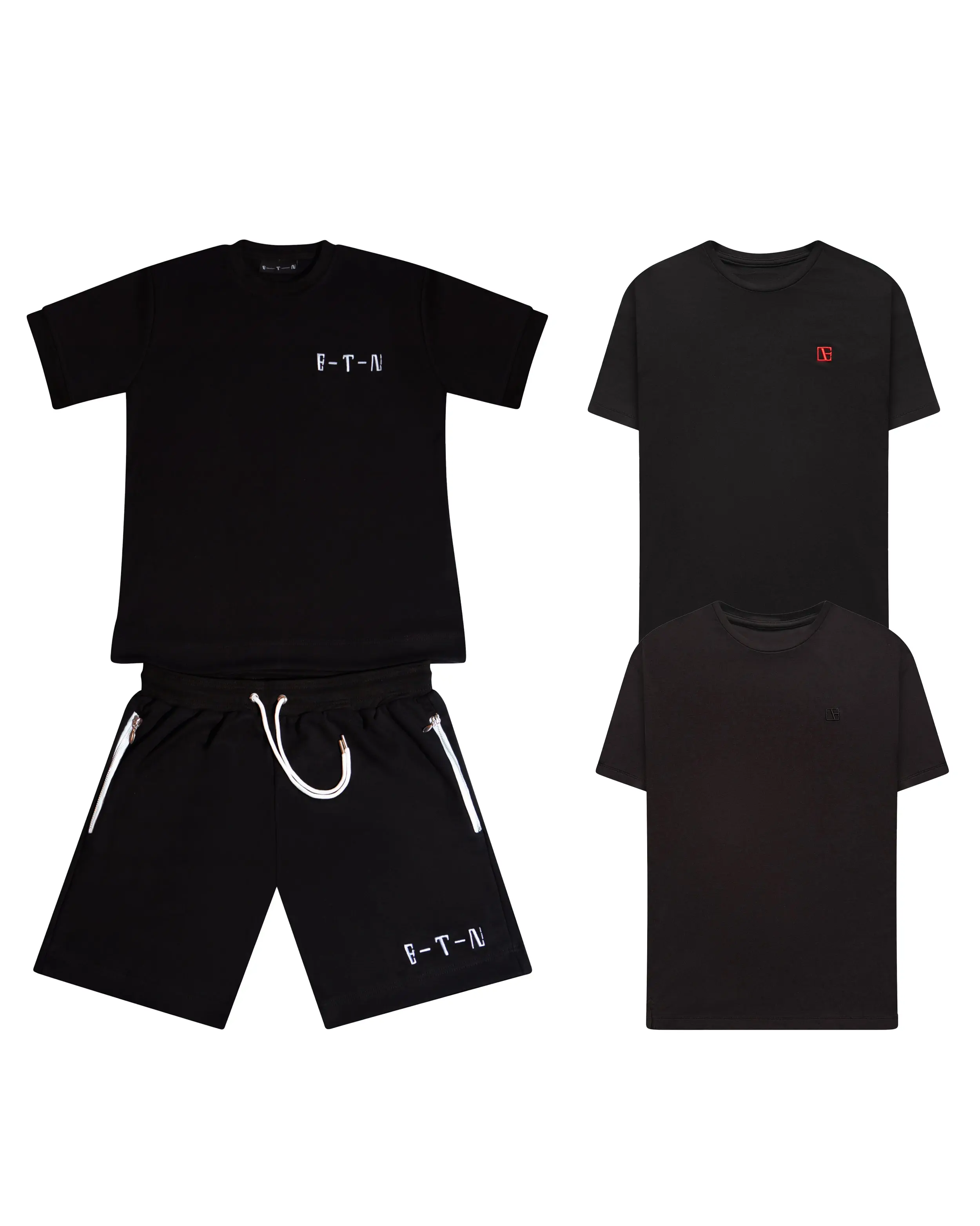 ETN Summer Essentials Trio Black Short-Sleeve T-Shirts with 2D & 3D Embroidery Fitted Crew Neck Sets for Men Casual Minimalist Modern Style