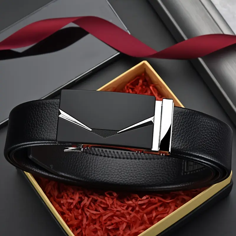 Men's Fashionable Automatic Buckle PU Belt - Gold-Colored, Casual, SEO-Optimized for Daily Wear, Gold-Colored Men's Belts, Automatic Men's Belts