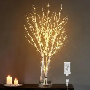 Lighted White Birch Twig Branches 30IN 150 LED Plug in with Timer and Dimmer, Artificial Tree Branch with Lights for Indoor Outdoor Home Christmas Room Decoration