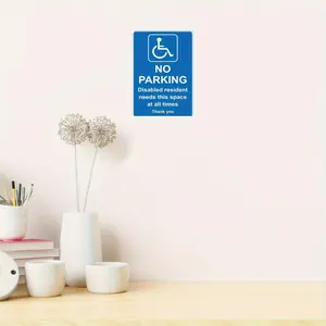2D Flat, 1pc Disabled/ No Parking Sign - Heavy-Duty Metal Construction, 8"x12" (20.32x30.48cm) - Clear Wheelchair Access Symbol - Blue & White Design for Home, Office, Driveway, or Public Spaces - Easy Installation with Adhesive/Drill Mounting - Durable /