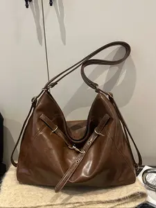 Women's Plain Crossbody Bag, Multi-Functional Three-In-One Backpack, Shoulder Strap, Casual Daily Use, Large Capacity Fashion Tote, PU Tote Satchel