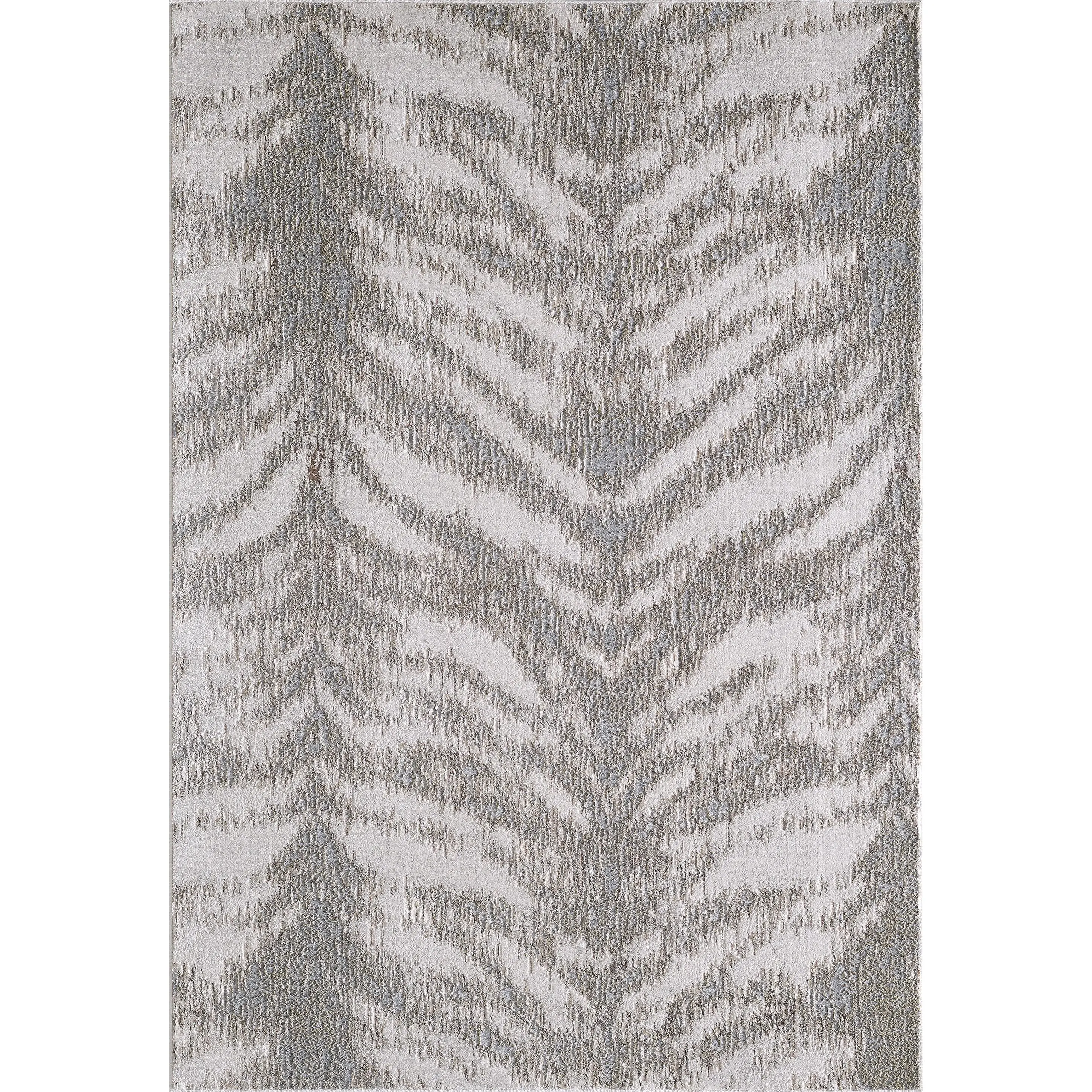 Luna 7141 Silver/Gold Herringbone Machine Woven Performance Area Rug - KAS