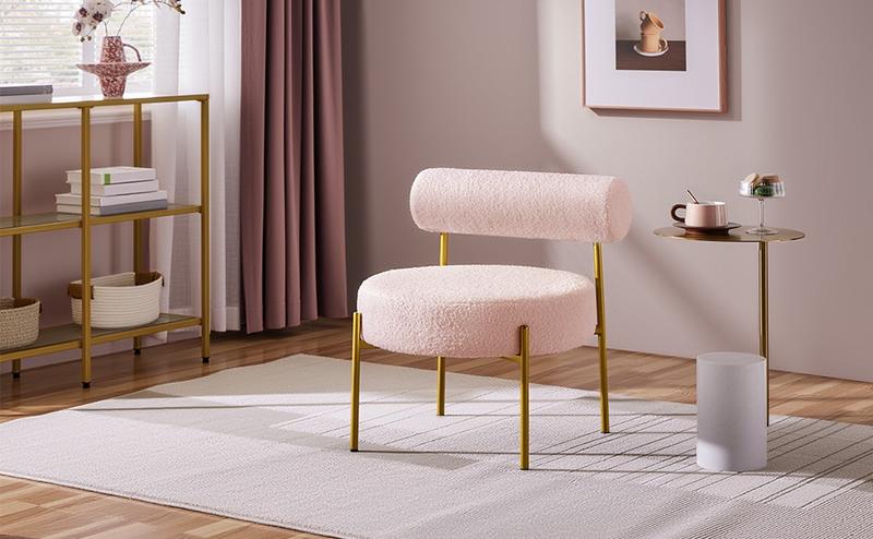 Yaheetech Modern Vanity Chair, Boucle Fabric Accent Chair with Gold Metal Legs for Living Room Makeup Room