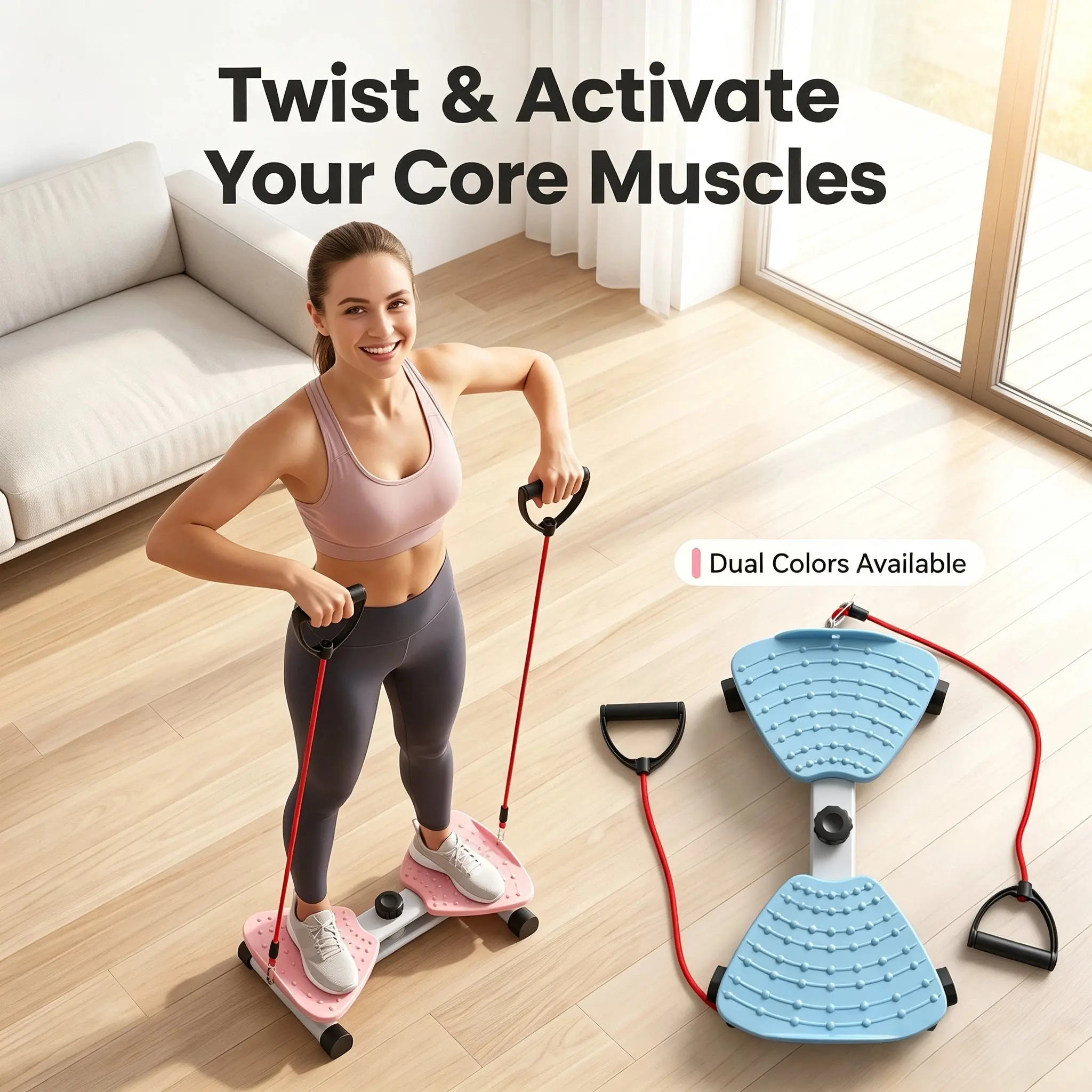 Split Twist Fitness Board, Home Core Exercise Twisting Machine, Portable Indoor Sports Equipment for Full Body Daily Workout, Compact Structure Suitable for Office & Household, Equipped with Auxiliary Resistance Bands