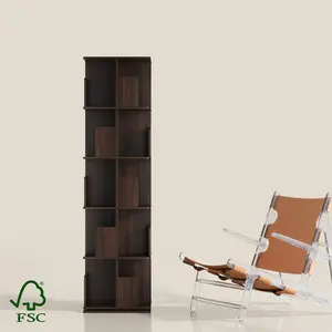 YOWOS Rotating Space-Saving Tower - 360 Degree Spinning Bookshelf for Small Apartments, Narrow Corner Organizer for Vinyl & Decor, Aesthetic Wood Stand