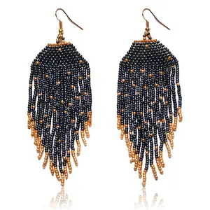 Bosmian Native Handmade Bohemian Beaded Large Statement Chandelier Drop Earrings - Lightweight Comfortable Ethnic Style Tassel Earrings for Any Occasion