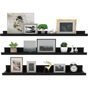 36 Inch Black Floating Shelves for Wall Woodgrain Picture Ledge Large Photo Shelf for Bedroom Living Room Kitchen Bathroom Storage Shelving, Set of 3 Different Sizes