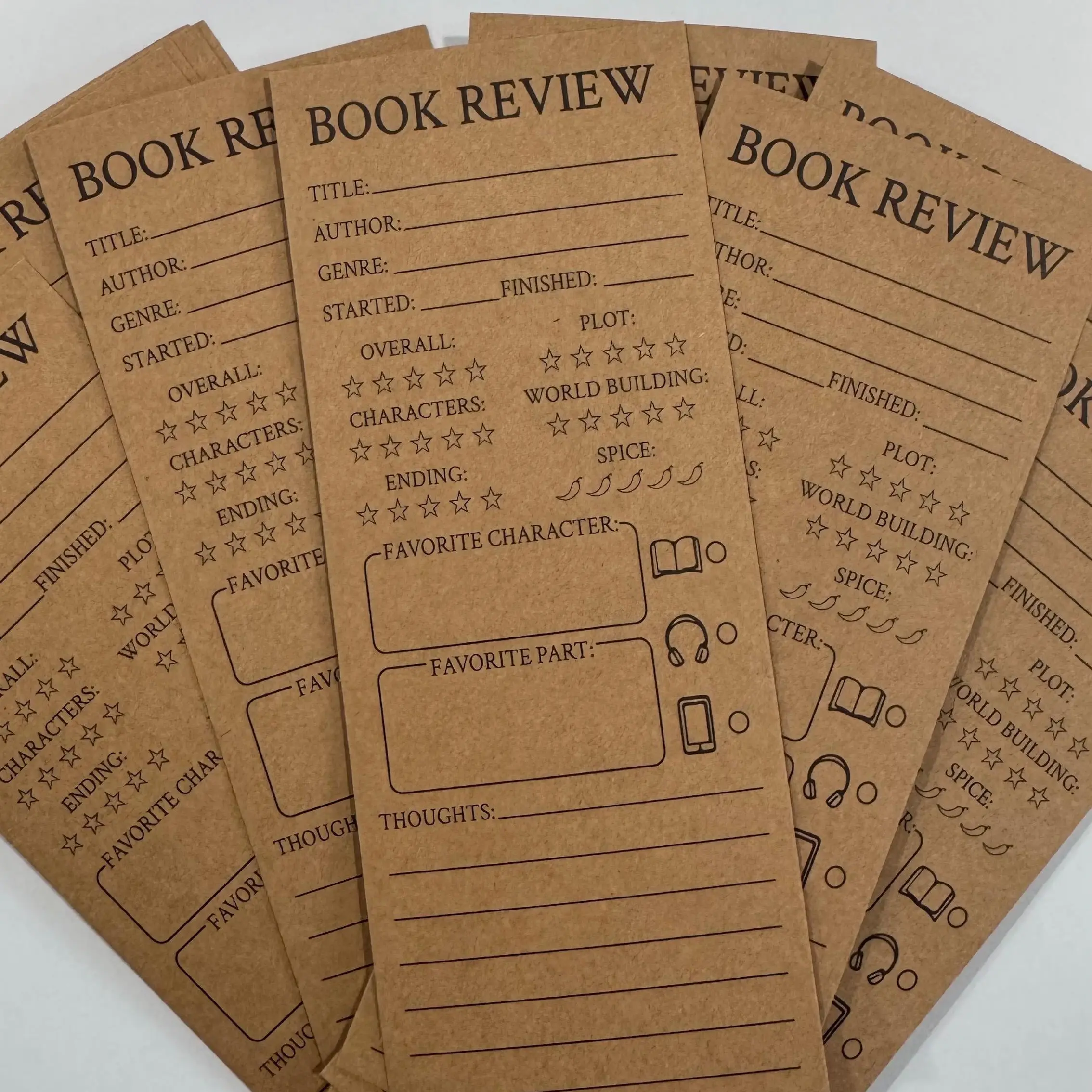 Book Review Bookmark Set (5 or 10 Pack) | Reading Tracker | Romance Reader Rating Card | Spice Rating Bookmark Book Accessories Booklet Stamps