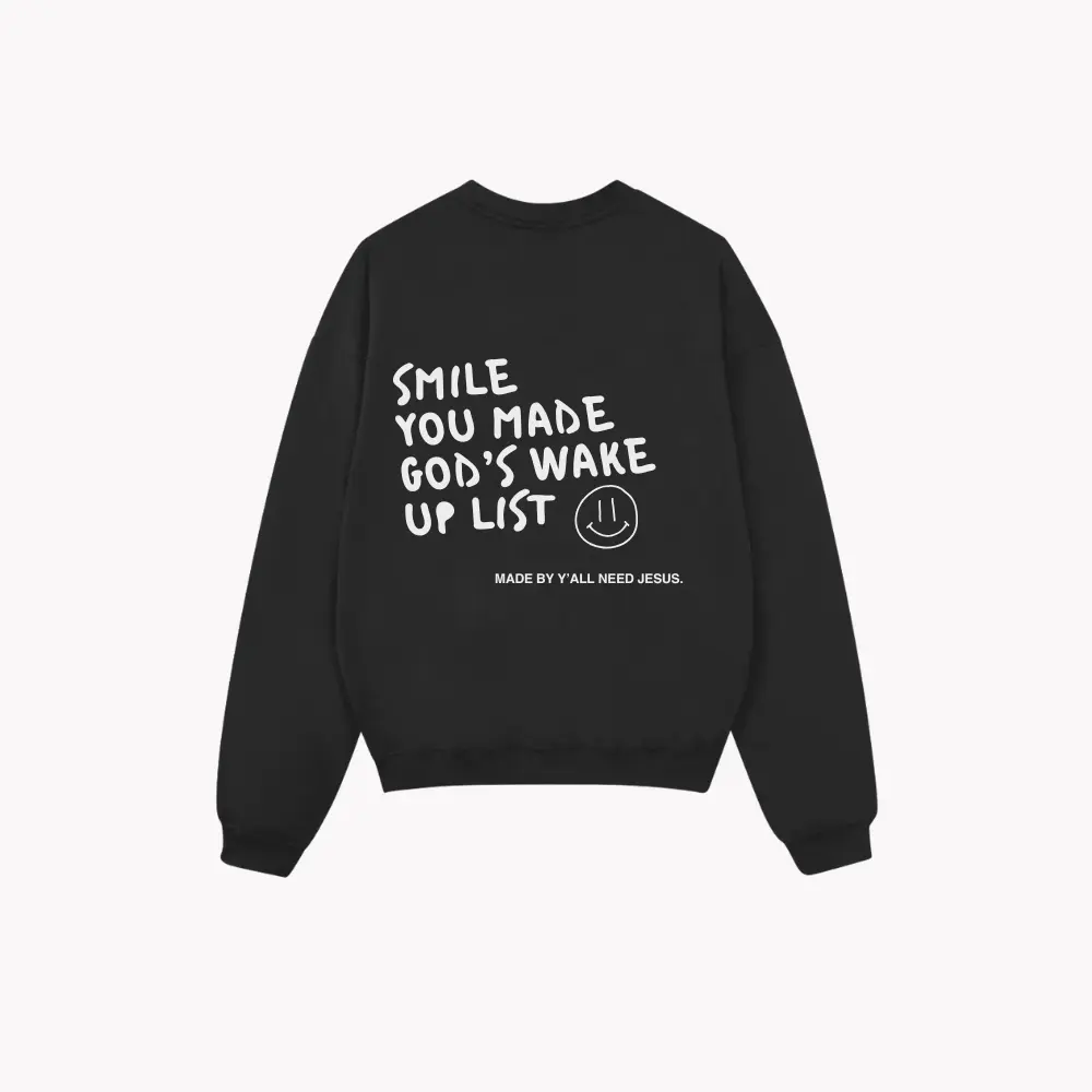 "SMILE" Premium Puff Sweater | Black & Gray