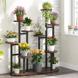 Tribesigns Multi-Tiered Plant Stand Indoor, 11-Potted Shelf Display Rack for Garden, Living Room, Rustic Brown Organizer