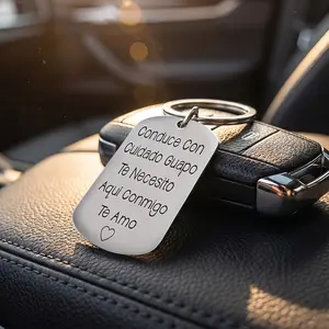 Spanish Drive Safe Keychain Funny Boyfriend Husband Gift Engraved (Conduce Con Cuidado Guapo Te Necesito Aqui conmigo )Te Amo Stainless Steel Keyring Couples Car Key Chain for Anniversary Valentine's Day