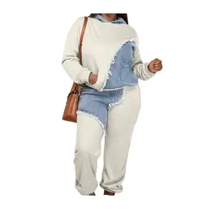 2-Piece Set Women's Fashion Color Block Sports Casual Suit High-End Trendy Youth Style Patchwork Hooded Sweatshirt and Casual Sweatpants Two-Piece Set Spring Winter Autumn Versatile Women's Clothing