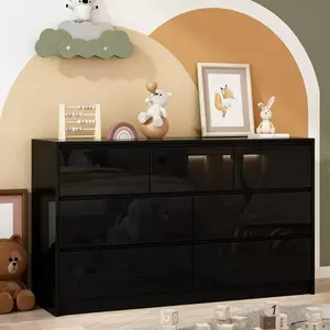 55" Full High Gloss Dresser with 7 Drawers, Modern Wide Storage Chest for Bedroom