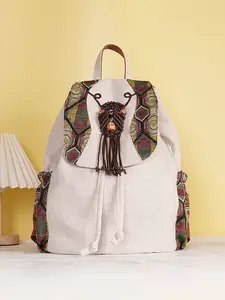 Bohemian Ethnic Style Handwoven Owl Backpack, Large Capacity Colorblock Drawstring Fashion Bag, Unique Design Shoulder Bag, Boho Style Backpack, Trendy Backpack