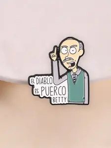 "El Diablo Es Puerco" Spanish Phrase Enamel Pin,Fun White Beard Man Badge,Fashion Accessory,Gift for Friends,Stylish Decoration