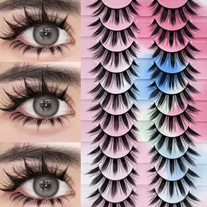 10 Pairs Demon Comic False Eyelashes, Fluffy Volume Eyelashes, Cosplay Essential Makeup Tool, Natural Fit, Enhance Eyes, Suitable for All Occasions