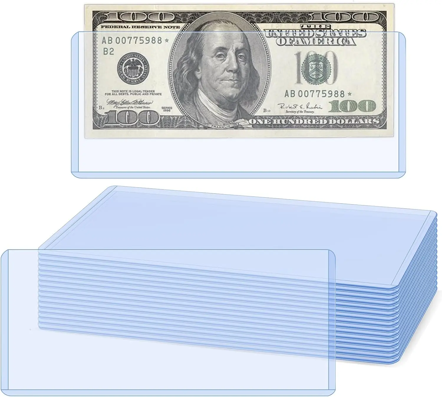 Dollar Bill Holders 15 Pack Hard Plastic Clear Money Holders Money Top-Load Sleeves 6.85 × 2.91 Inches Currency Holder Bills