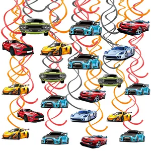24pcs Sports Car Hanging Swirl Party Decorations For Theme Birthday Supplies Racing Cars Spiral Garlands Ceiling Decor (racing Cars)