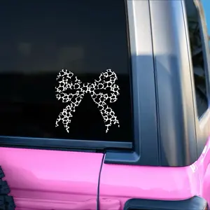 Cow Print Bow Vinyl Car Decal - Stylish Design for Personalizing Your Vehicle