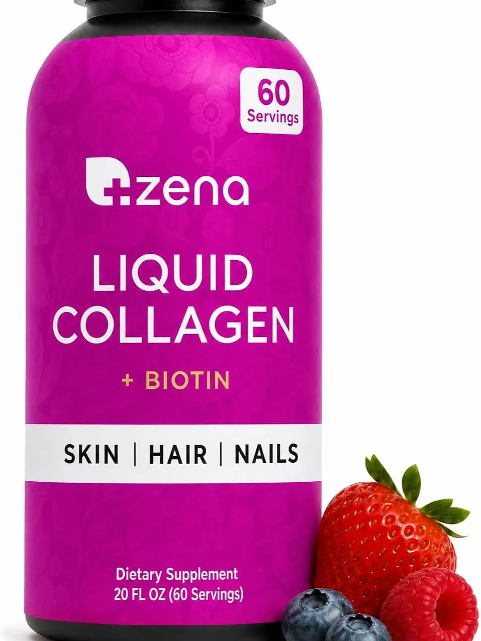 Zena Nutrition Liquid Collagen for Women (20 Fl Oz) - VERISOL Collagen Peptides & Biotin Drink for Healthier Skin, Hair & Nails