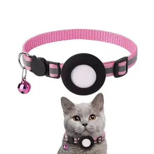 HOMEYA AirTag Cat Collar, Integrated Cat Tracker Collar with Air Tag Holder and Bell, Safety Elastic Band Cat GPS Collars for Girl Boy Cats, Kittens and Puppies