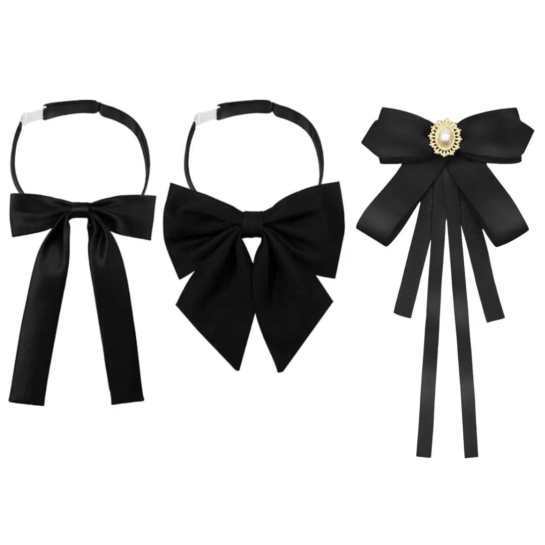 3PCS Womens Bow Tie, Clip on Bow Ties Pre Tied Bowtie for Women Girls Ribbon Rhinestone Bow Tie for Shirt Uniform Wedding