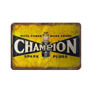 Vintage Metal Tin Signs Vintage Fuel More Power Sparks Plugs Metal Signs, Customize for Office, Business, Home, Workplace, Airbnb, Delivery Signs, Rust Free,Aluminum, Fade Resistant