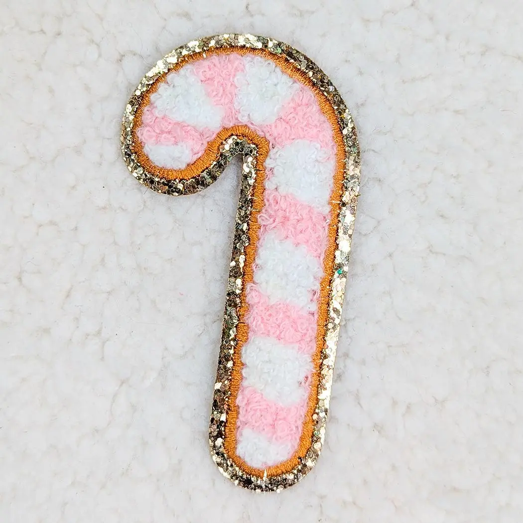 Pink and White Chenille Candy Cane HAT/POCKET Patch