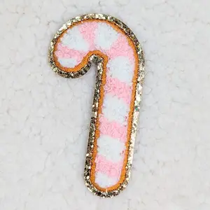 Pink and White Chenille Candy Cane HAT/POCKET Patch