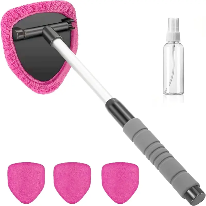 Car Cleaning Cloth, Windshield Cleaner Tool with Extendable Handle, Includes 4 Washable Pads, Cleaning Cloth, Car Cleaning Kit, Car Washing Kit, Car Cleaning Supplies, Car Detailing Accessories, Car Detailing Products, Auto Detailing Supplies