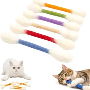 Cotton swab cat toys, 6 packs of giant kitten chew sticks, suitable for indoor entertainment, durable teething toys, and large interactive felt kitten ball-kicking toys