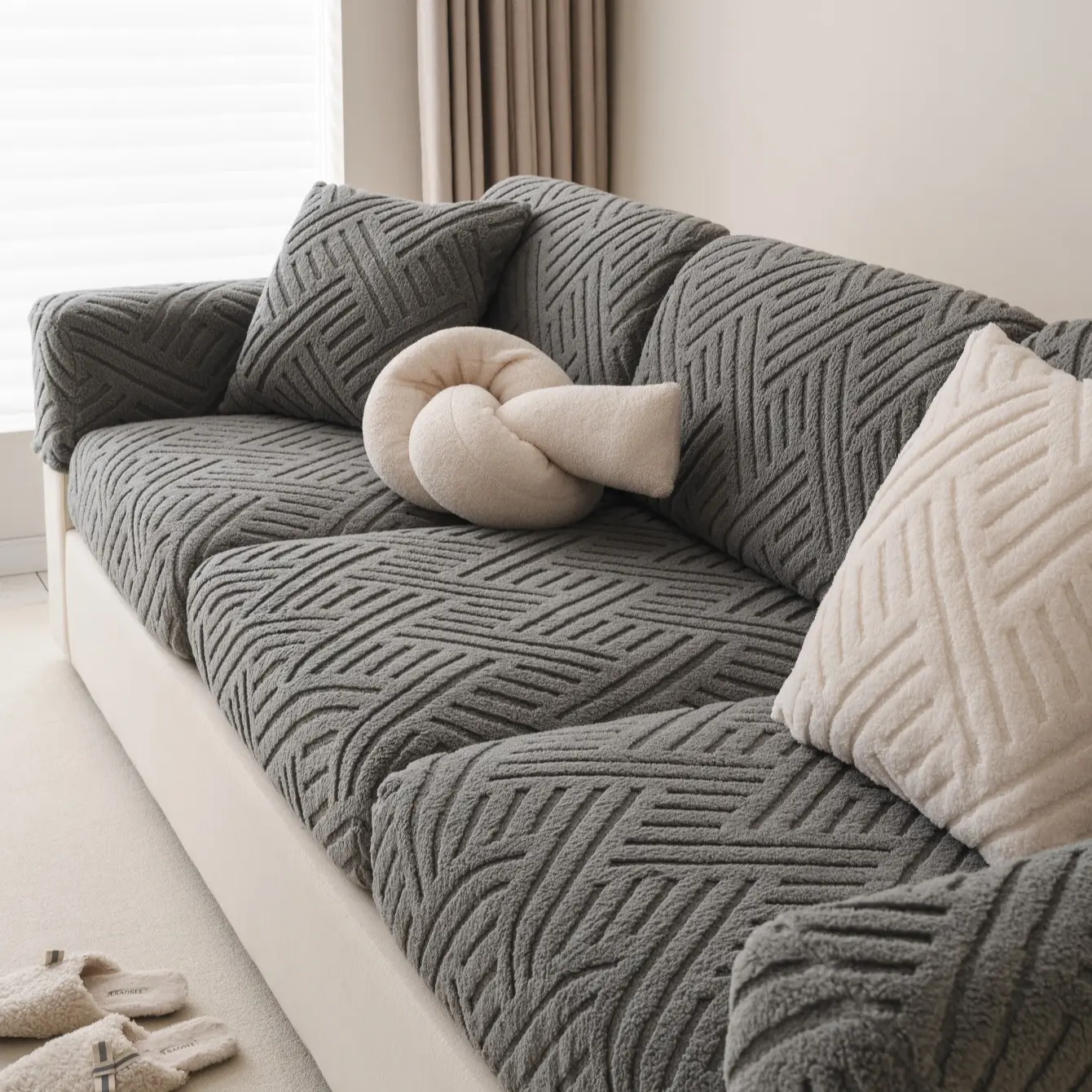Double-Sided Soft Cotton Velvet Elastic Sofa Cover, 360° Non-Slip Fabric Sofa Protector, Dustproof Sofa Slipcover, Washable, Dust-Proof, Pet-Friendly, Decorative, Soft Couch Protector, Stretchable Sofa Cover