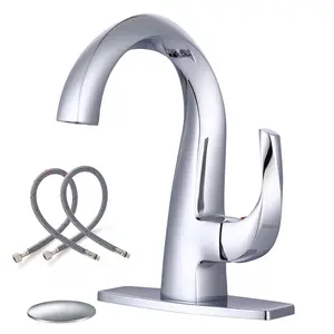 WOWOW Chrome Single Handle Bathroom Faucet with Pop Up Drain, Solid Brass Bathroom Sink Faucet Basin Vanity Bar Faucet, Complete Kit, Includes Parts