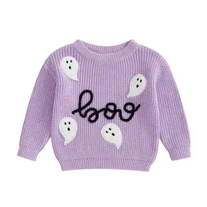 REDWOON Baby Halloween Outfit Boy Girl Pumpkin Sweater Ghost Embroidery Knit Sweatshirt Infant Toddler Halloween Clothes