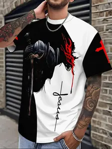 Men's Casual Short Sleeve Round Neck T-Shirt, Graphic Print Design, Comfortable Fit, Daily Wear, Loose-Fitting, No Collar