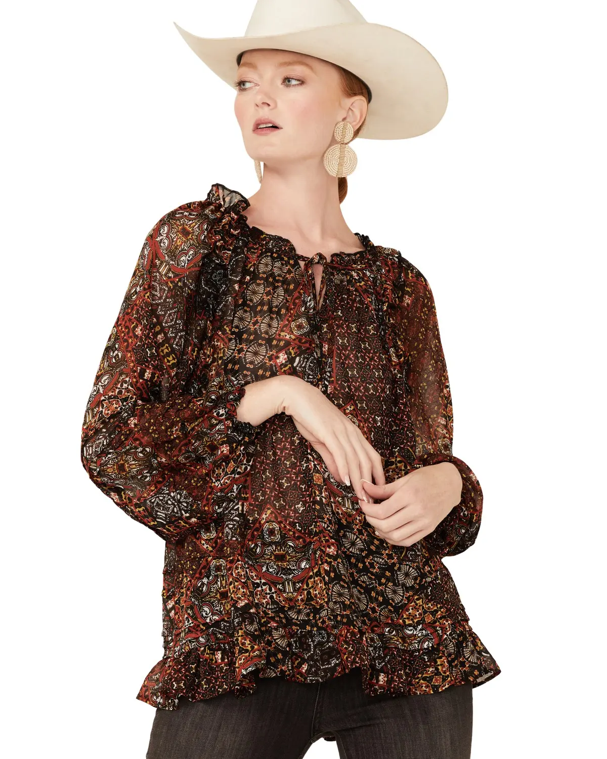 Miss Me Women's Women'S Boho Paisley Peasant Top - Mt1818l
