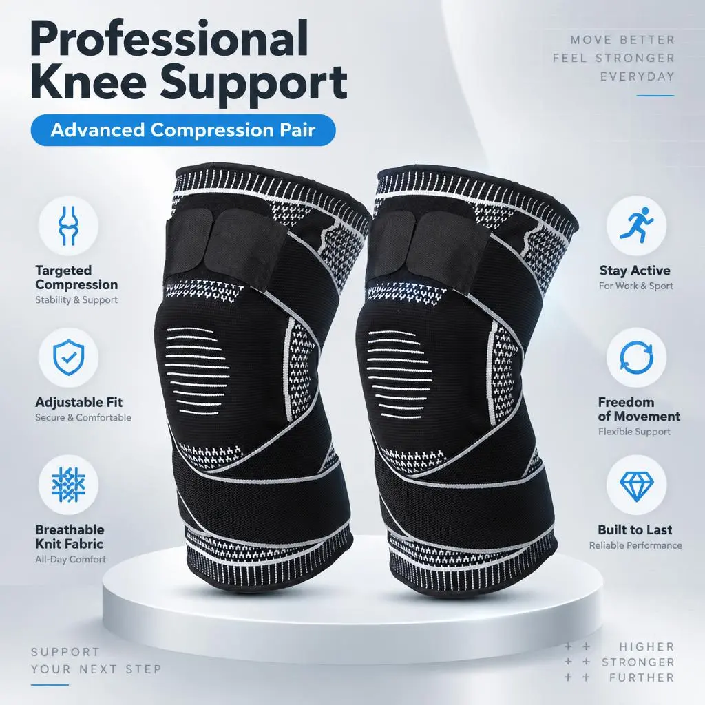 Professional Knee Support Advanced Compression Pair Targeted Compression Adjustable Fit Breathable Knit Fabric Stay Active Freedom of Movement Built to Last