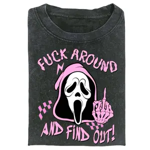 Pink Ghost Face Middle Finger T-shirt, FAAFO Funny Graphic Tees, Halloween Joke Shirt, Unisex Clothing