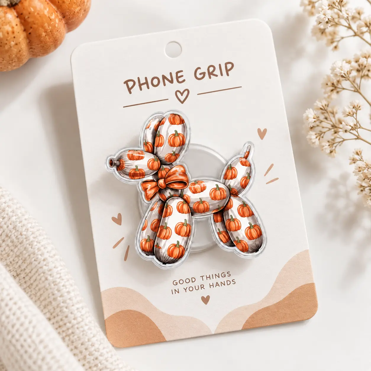 Balloon Pumpkin Dog Phone Grip, Fall Dog Phone Holder, Pumpkin Kindle Grip, Halloween Dog Phone Accessory, Thanksgiving Gift for Dog Lovers